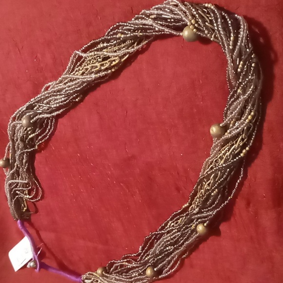 Two's company multiple layered lilac & gold tone beaded necklace 48 inches long - Picture 2 of 6